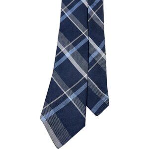 Kenneth Cole Reaction Silk Tie Plaid Blue Gray